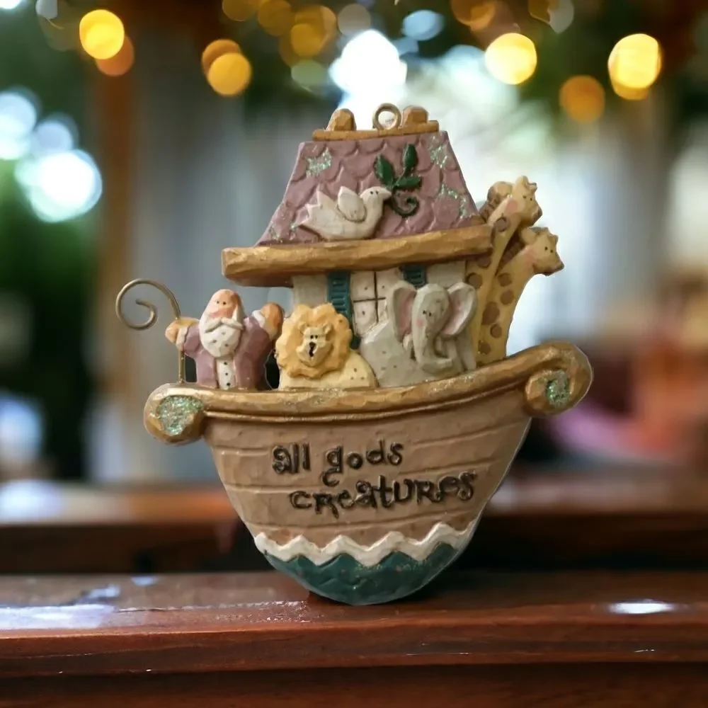 Vintage Noahs Ark Resin Christmas‎ Ornament All Gods Creatures Religious Decor